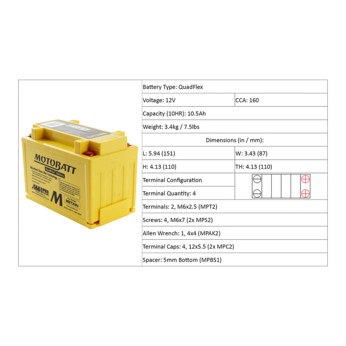 MOTOBATT Quadflex AGM Motocycle Battery - MBTX9U