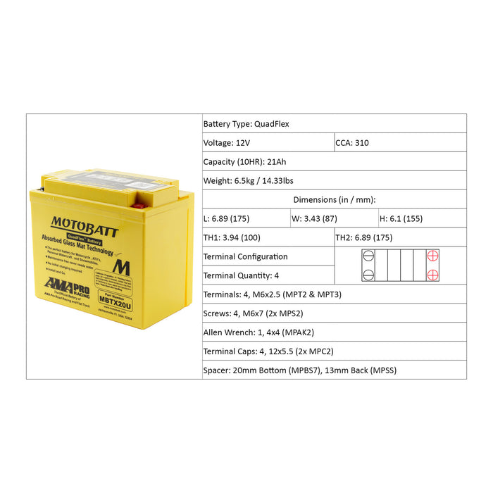 MOTOBATT Quadflex AGM Motocycle Battery - MBTX20U