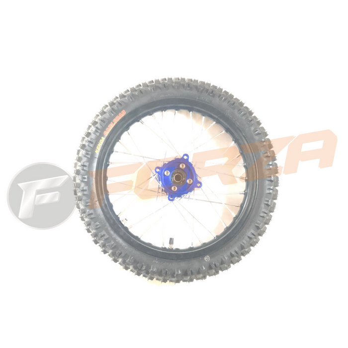 FORZA 14 inch Front Disc Wheel with Tyre & Tube - 7075 Alloy Black Rim + Blue CNC Hub